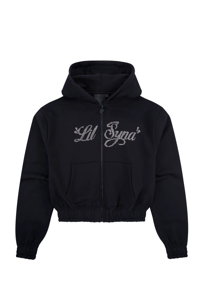 WOMEN’S LIL SYNA RHINESTONE HOOD – BLACK WOMEN’S LIL SYNA RHINESTONE HOOD – BLACK
