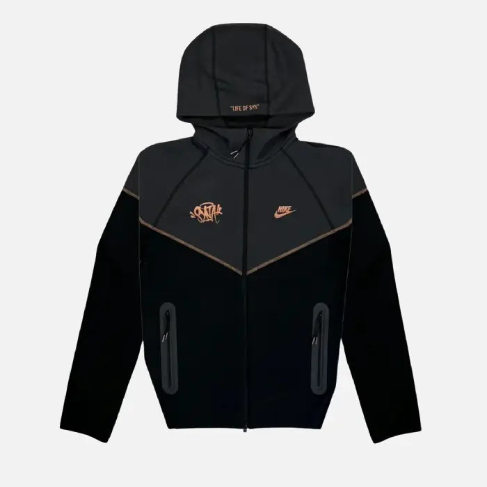 Black/Bronze Central Cee Syna World X Nike Tech Fleece Zip-Up Hoodie Black/Bronze Central Cee Syna World X Nike Tech Fleece Zip-Up Hoodie